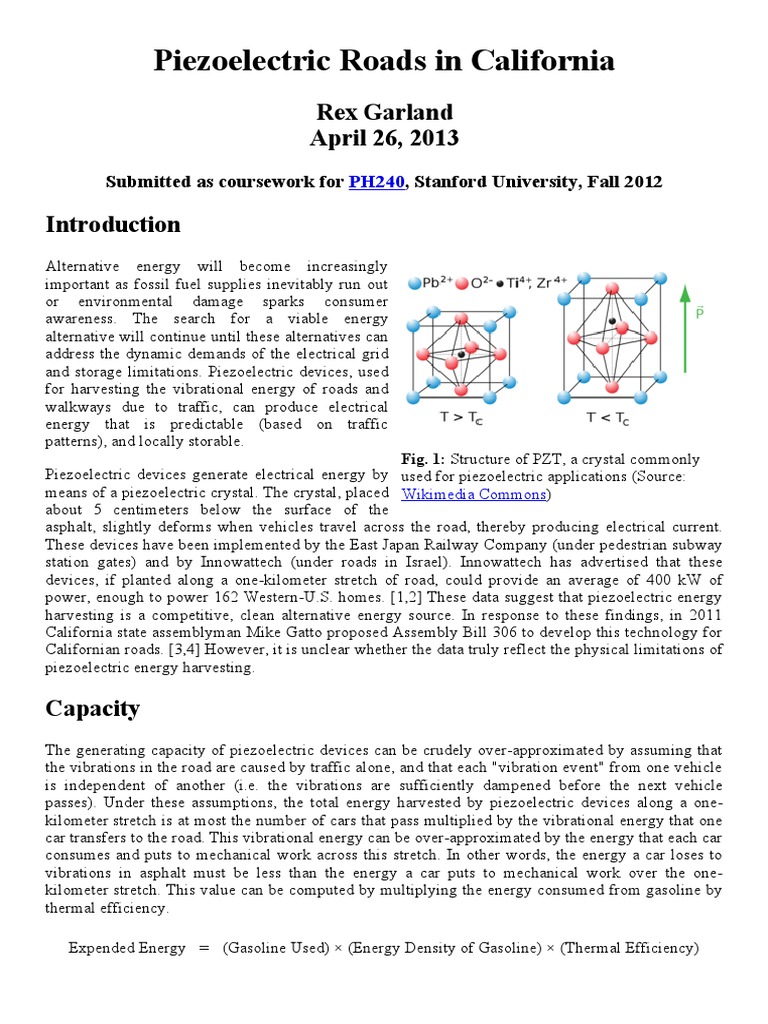 Piezoelectric Roads in California | PDF | Piezoelectricity | Fuel ...