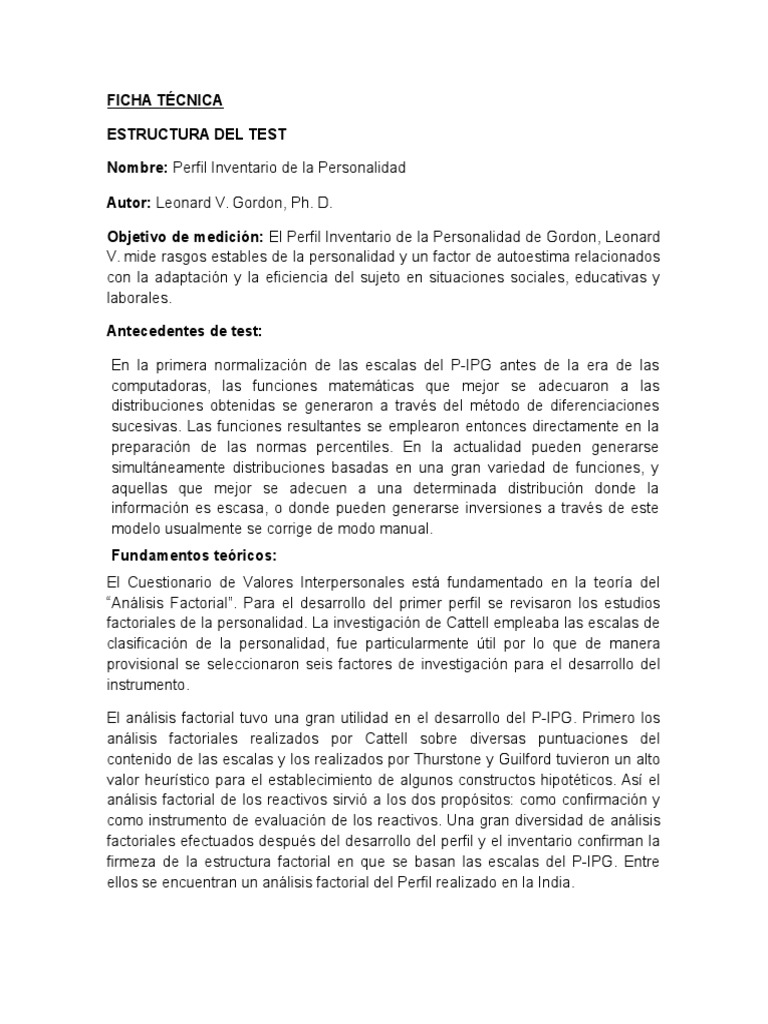 Test P-IPG: Inventario de Personalidad | PDF