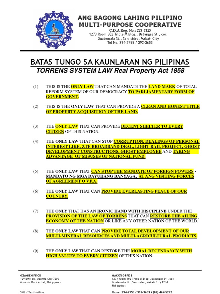 Batas Tungo Sa Kaunlaran ng Pilipinas  Social Institutions  Social