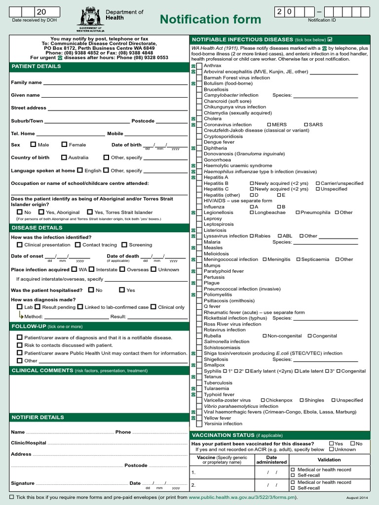 Infectious Disease Notification Form | PDF | Infection | Vaccines
