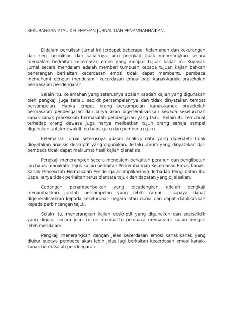 Kekurangan Atau Kelemahan Jurnal Dan Penambahbaikan Pdf
