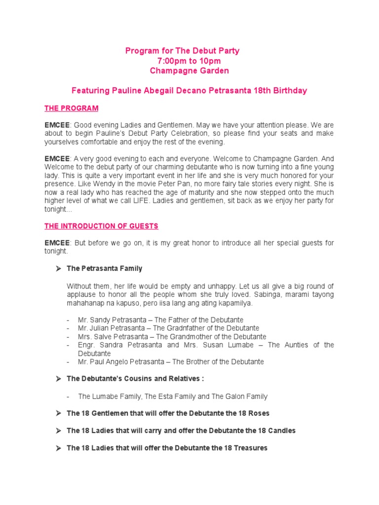 Master Of Ceremony Script For Debut Party The Best Master Of Ceremony Text