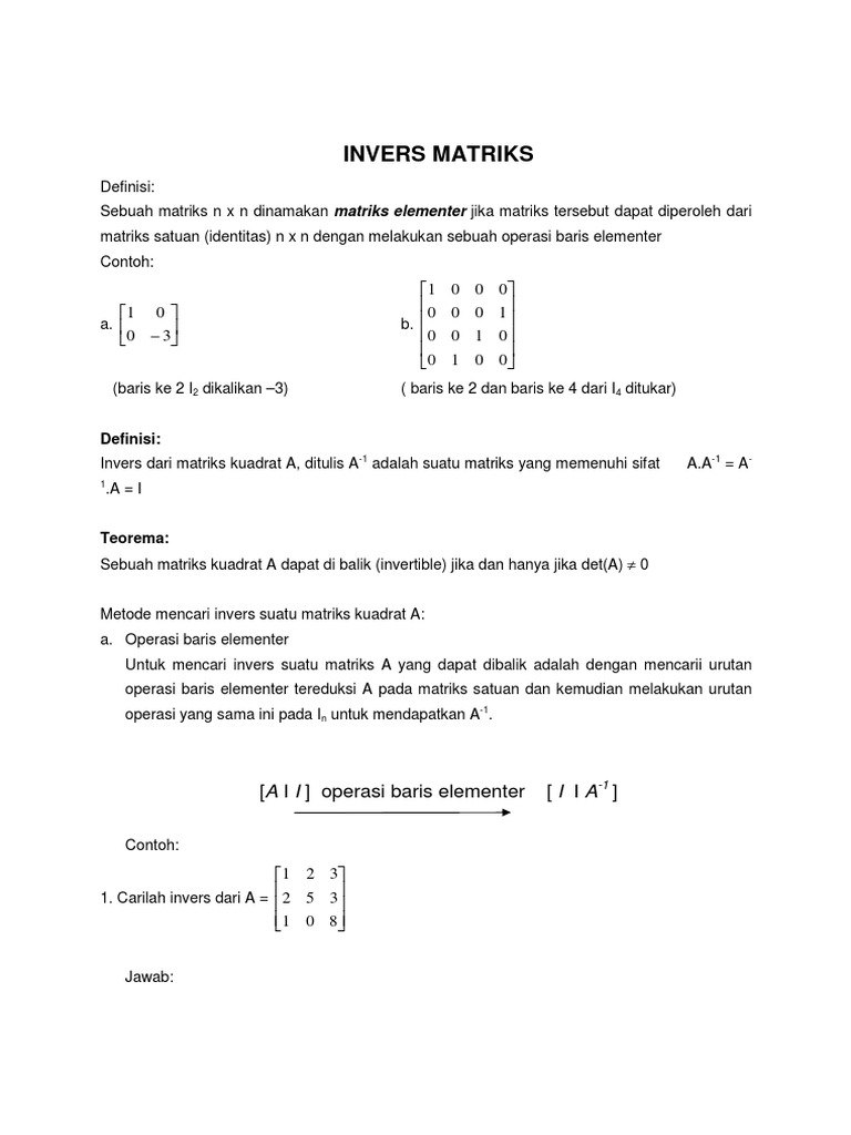 Invers Matriks | PDF | Metode & Bahan Ajar