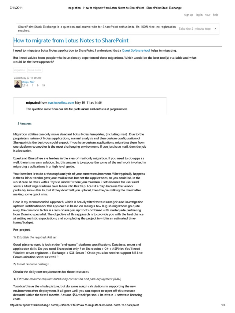 Migrating Lotus Notes to SharePoint Guide | PDF | Share Point | Ibm Notes