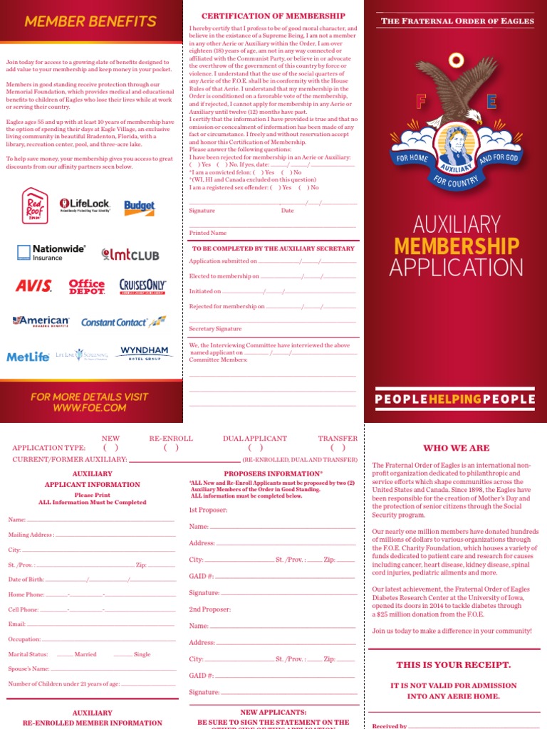 Fraternal Order of Eagles Membership Application | PDF | Government ...