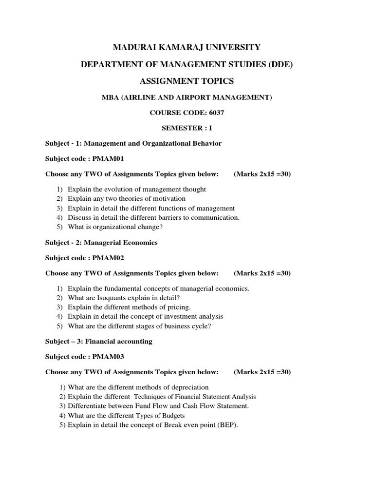 Business management assignment topics