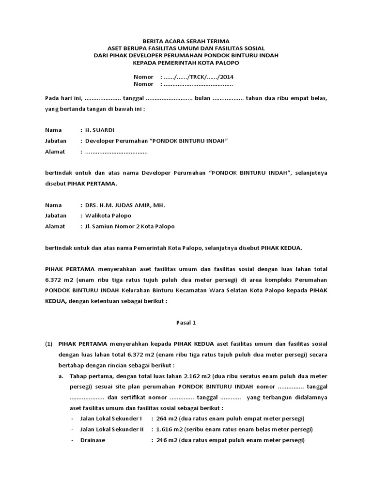 Berita Acara Serah Terima Fasum Fasos