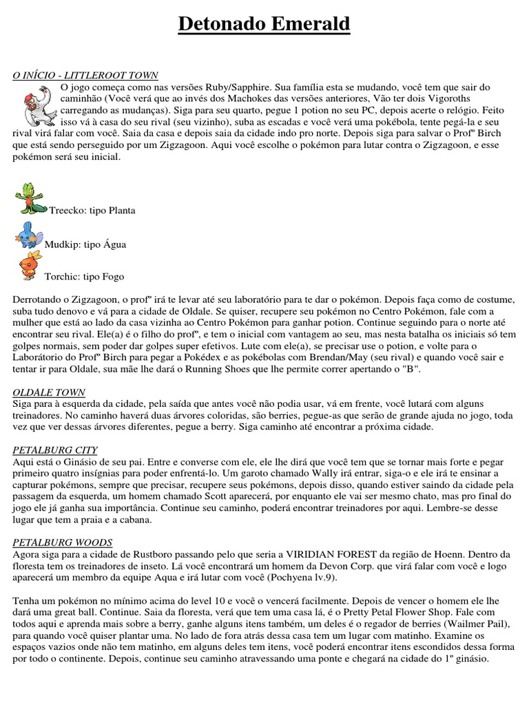 Detonado Pokémon Emerald Online ou Baixar PDF