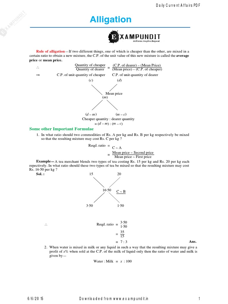 Alligation & Mixture Ratios Guide | PDF | Prices | Economics