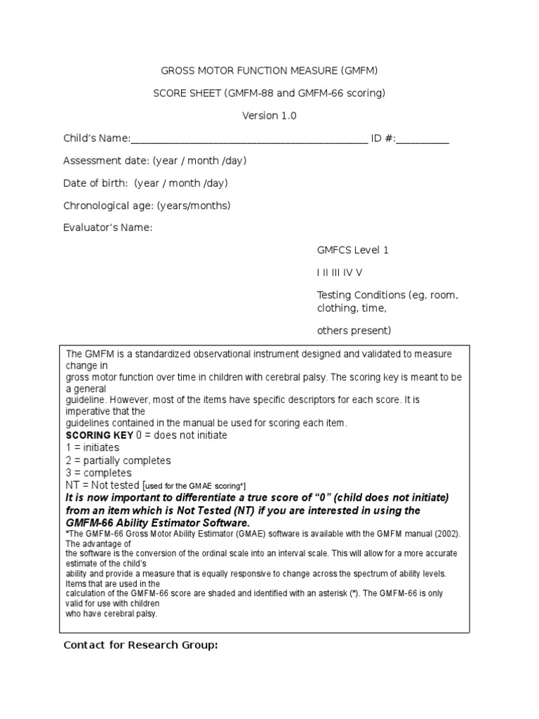 Gross Motor Function Measure | PDF