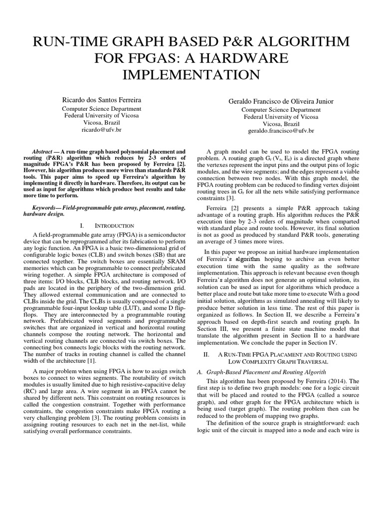 Run-Time Graph Based P&R Algorithm For Fpgas: A Hardware Implementation ...