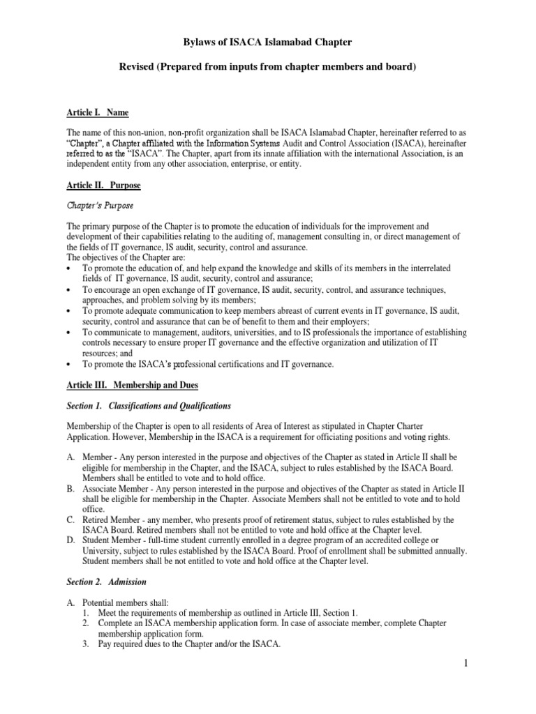 ISACA Islamabad Chapter Bylaws | PDF | Committee | Quorum
