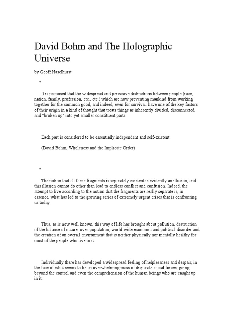 David Bohm and The Holographic Universe | PDF | Quantum Mechanics ...