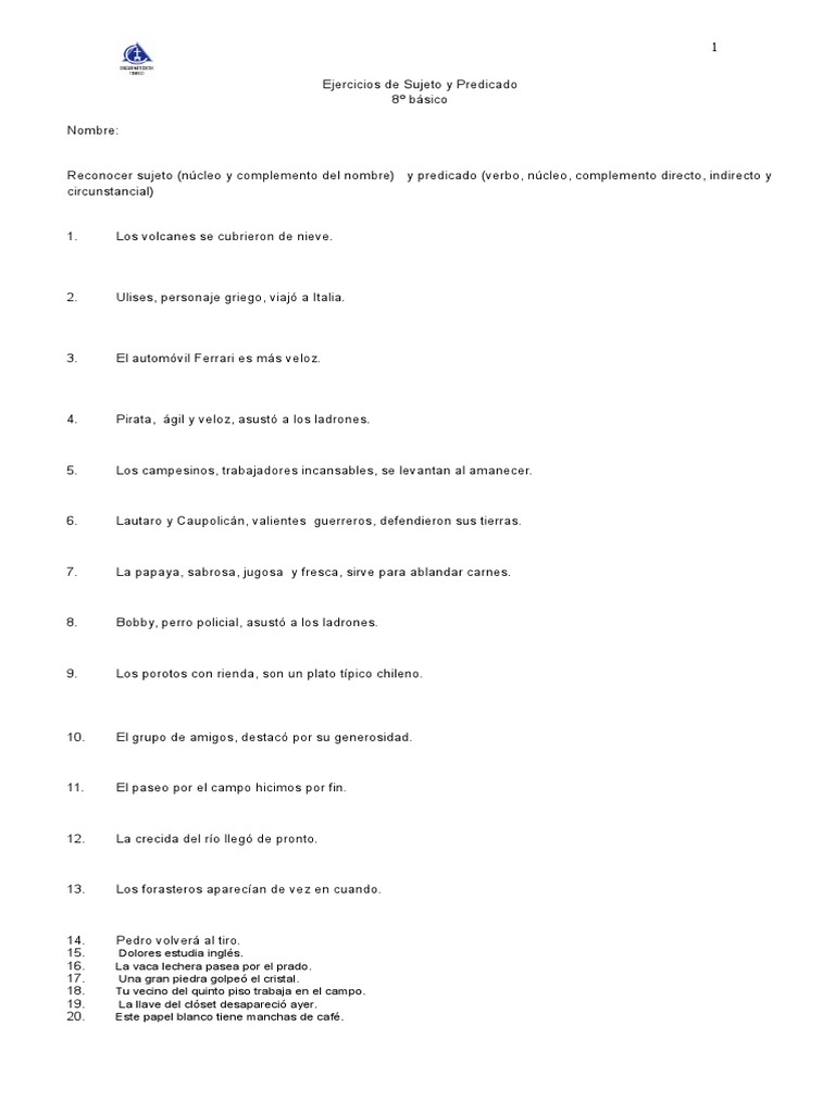 Ejercicios de Sujeto y Predicado