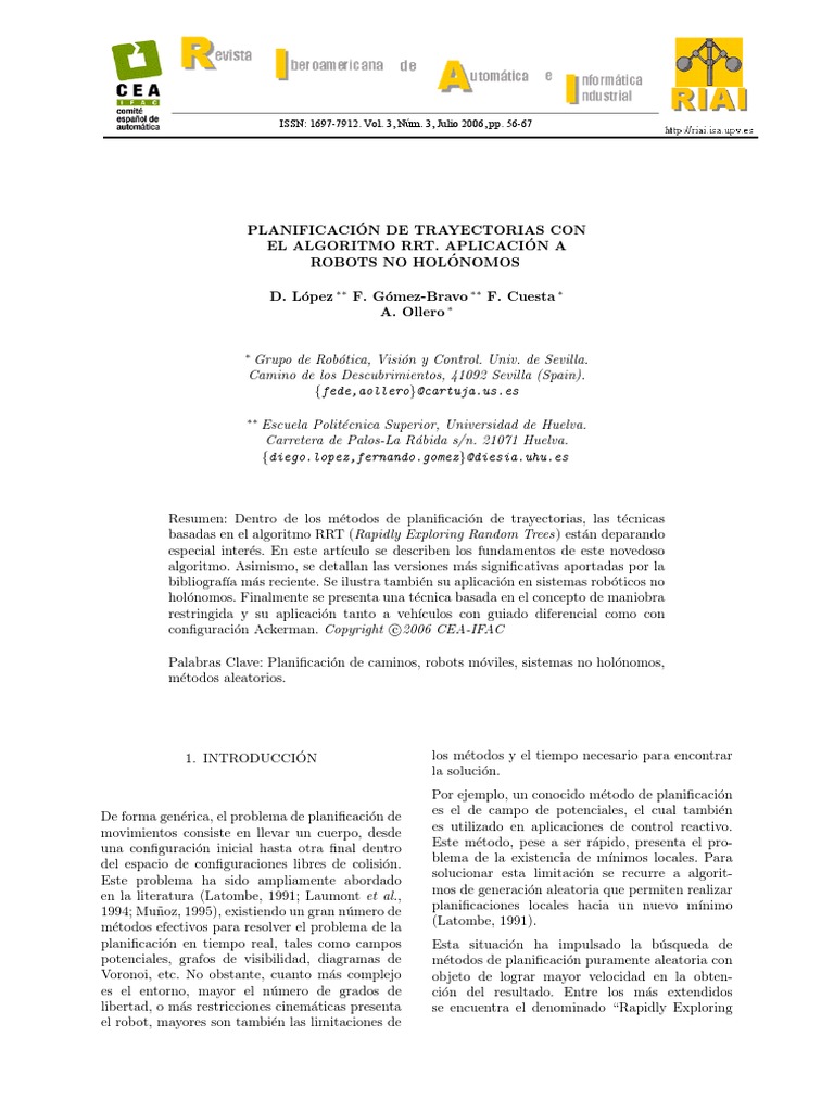 Planificación de Trayectorias Con El Algoritmo RRT - Aplicación A ...