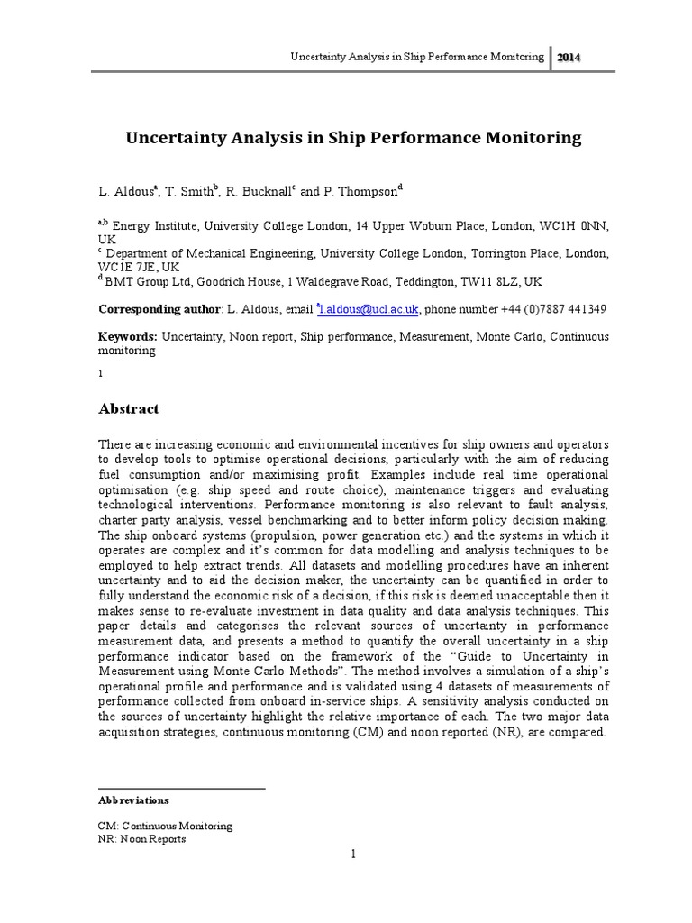 Uncertainty in Ship Performance Monitoring | PDF | Sensitivity Analysis ...