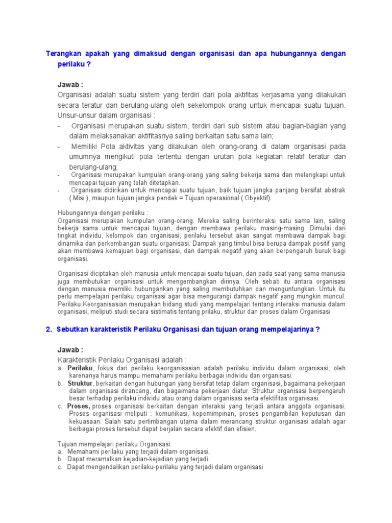 Terangkan Apakah Yang Dimaksud Dengan Organisasi Dan Apa Hubungannya Dengan Perilaku PDF