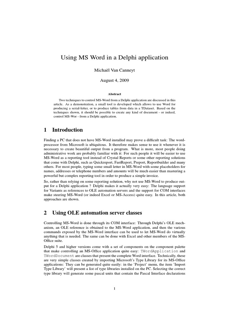 Control MS Word from Delphi Applications | PDF | Component Object Model ...