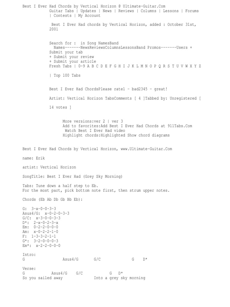 Best I Ever Had Chords By Vertical Horizon Song Structure Singles Music