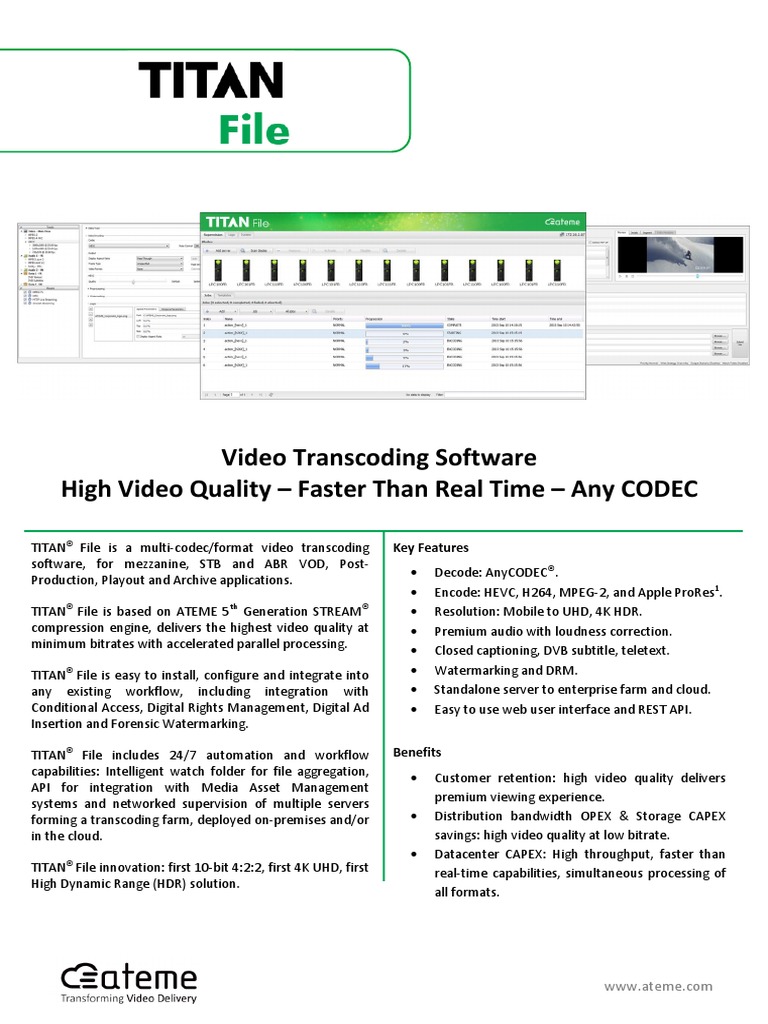Ateme Titan File Datasheet Computer File Formats Software Defined Radio