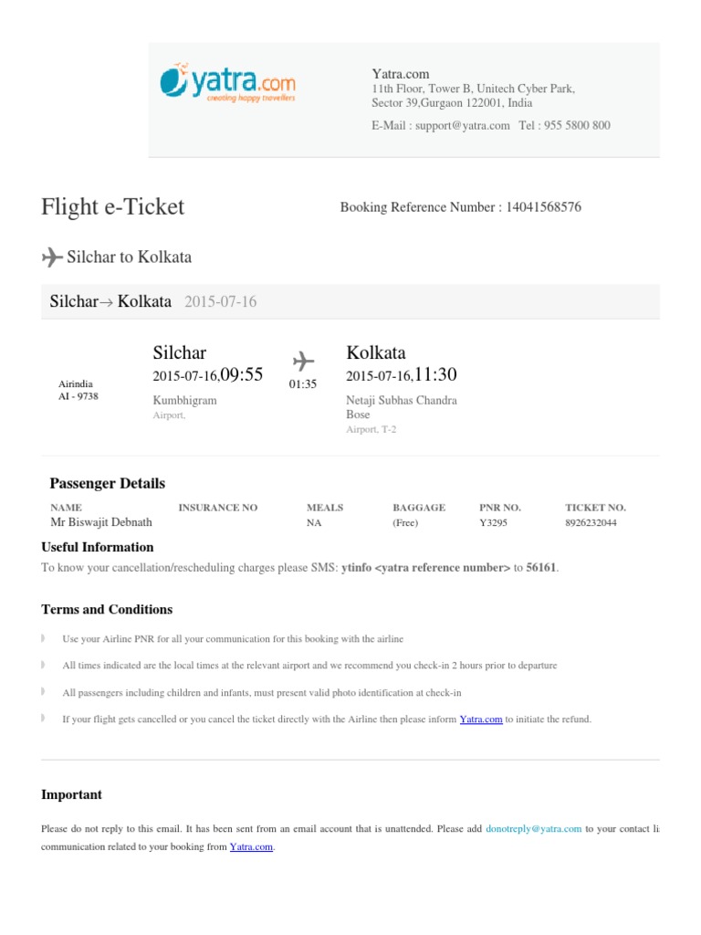 Yatra flight ticket