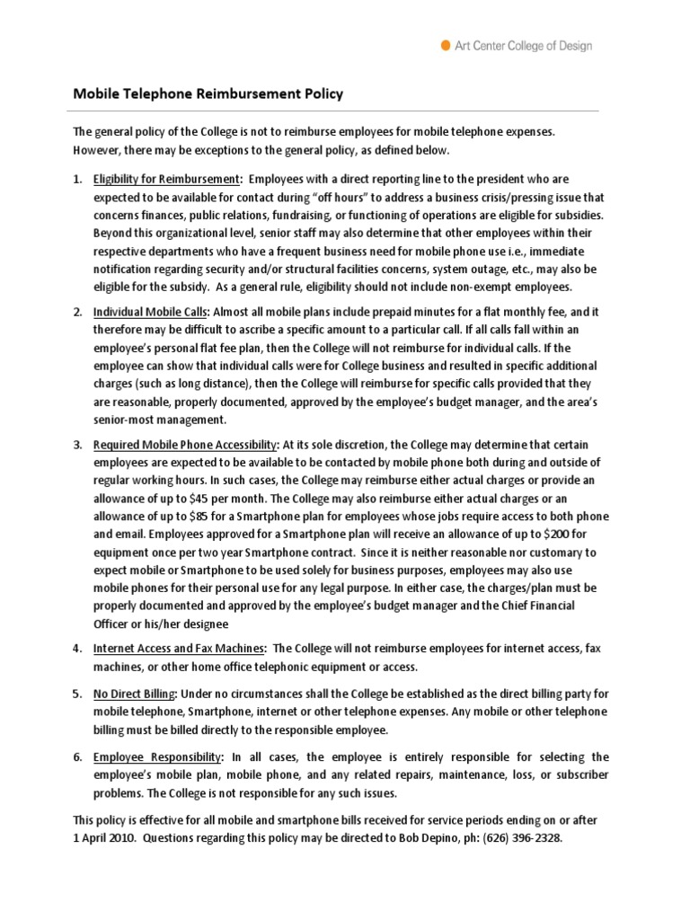 2014 Mobile Telephone Reimbursement Policy Mobile Phones Smartphone