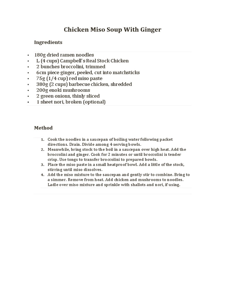 Chicken Miso Soup with Ginger Recipe | PDF