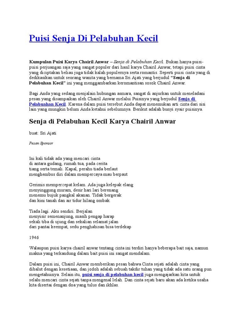 Puisi Karya Chairil Anwar Yang Berjudul Doa KT Puisi