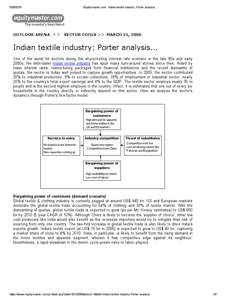 Indian Textile Industry - Porter Analysis PDF | PDF | Cotton | Textile ...
