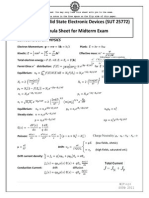 Principles of Solid State Electronic Devices (SUT 25772) Formula Sheet For Midterm Exam