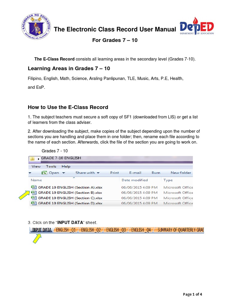 E-Class Record User Manual for Grades 7-10 | PDF | Computer File ...