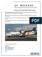 Press Release: Airstream Arranges The Lease of One ATR42-500 To Kalstar Aviation