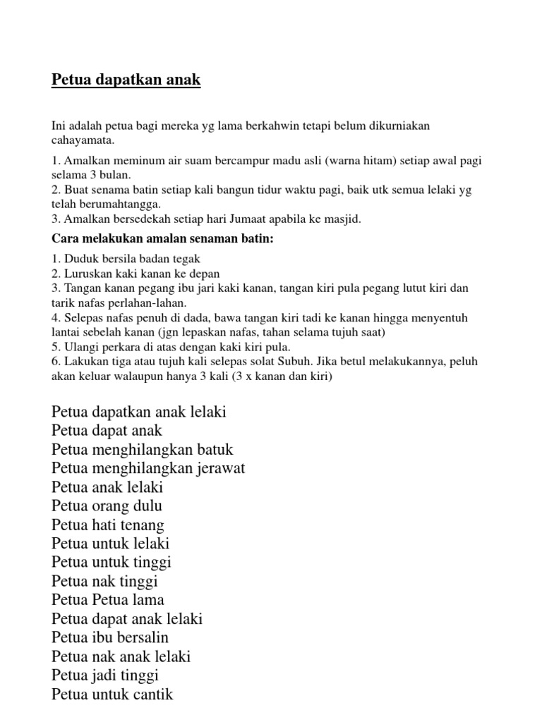 Petua Dapatkan Anak Pdf