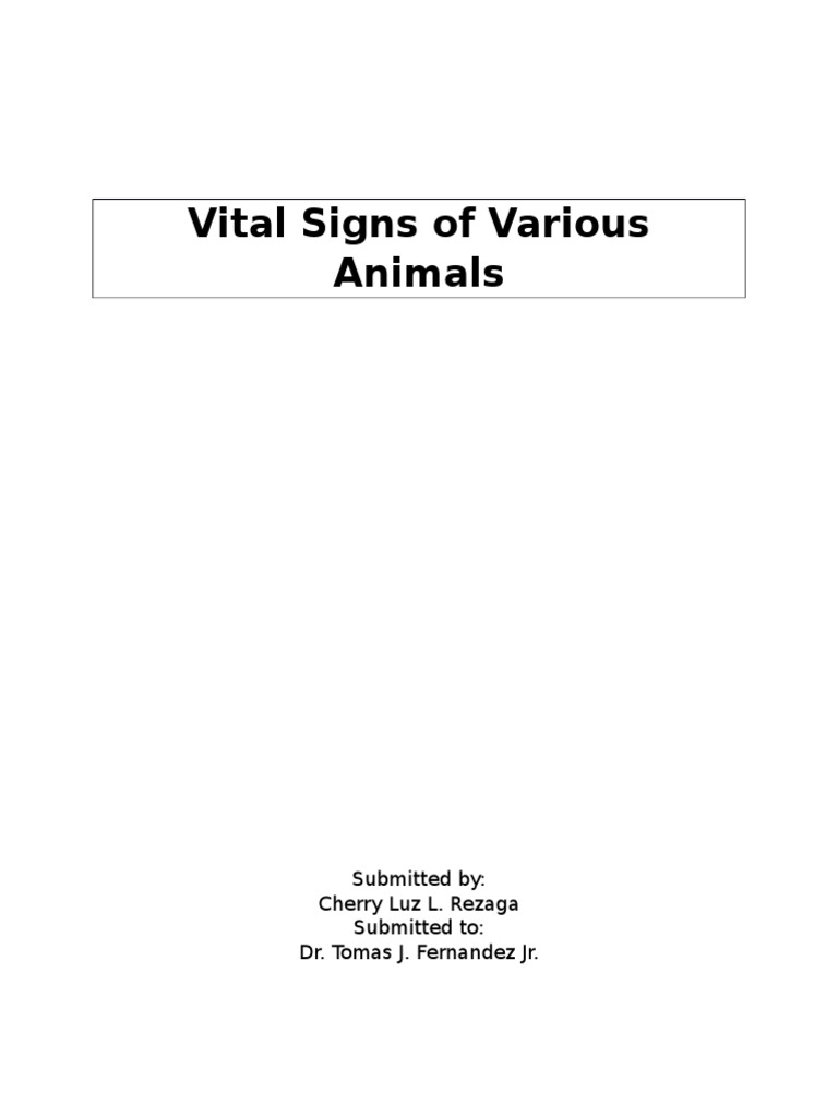 Vital Signs of Animals Pulse Heart Rate