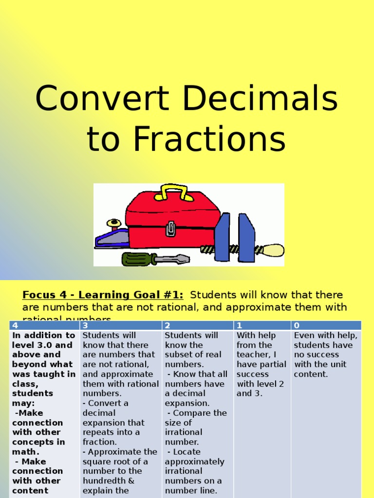Convert Decimals To Fractions PDF Decimal Fraction (Mathematics)