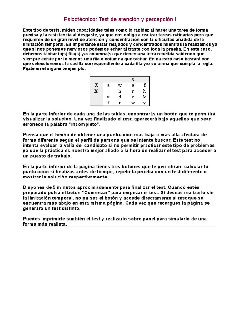Test Psicotécnico de Atención y Letras | PDF | Cognición | Ciencia ...