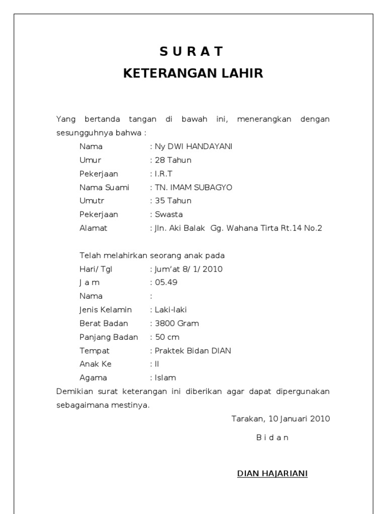 Ilustrasi Surat Keterangan Kelahiran