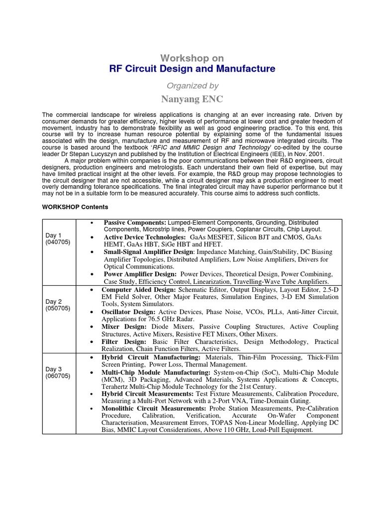 RF Circuit Design and Manufacture Workshop: Addressing Communication ... Circuit Diagram