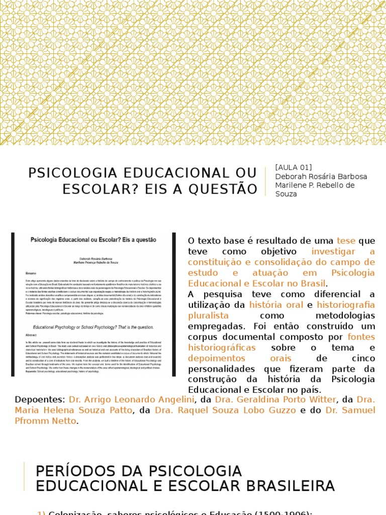 Psicologia Educacional e Escolar no Brasil | PDF | Psicologia ...