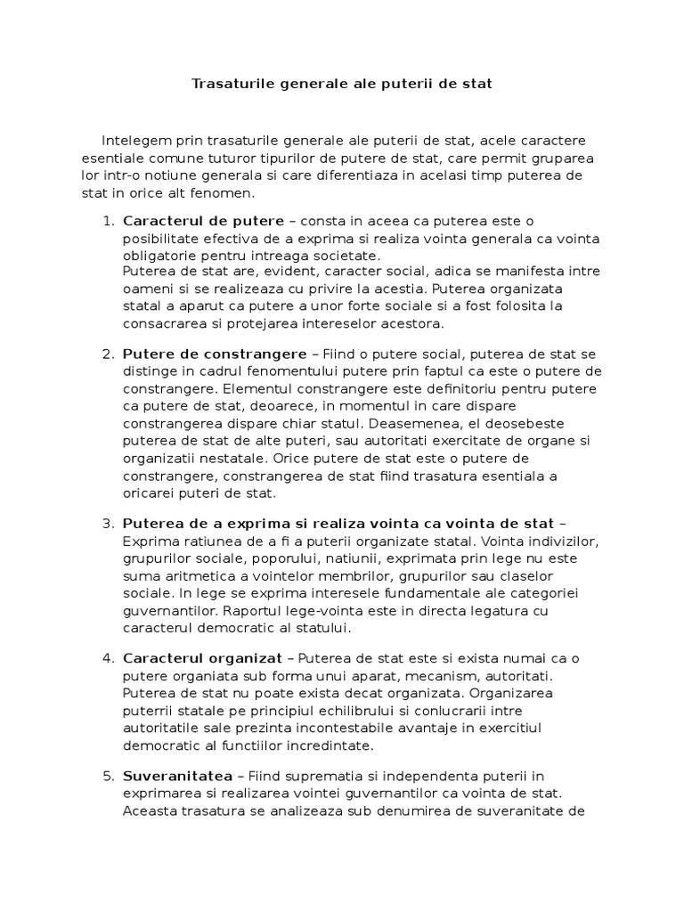 Trasaturile Generale Ale Puterii | PDF