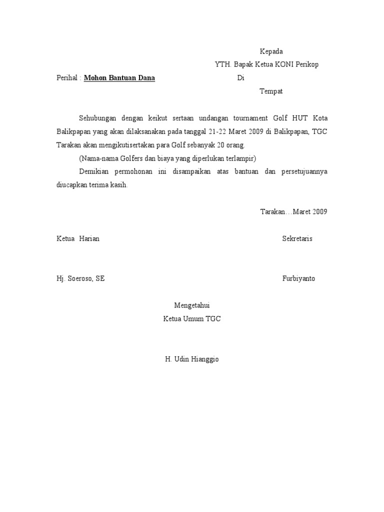 Surat Permohonan Bantuan Dana Pdf