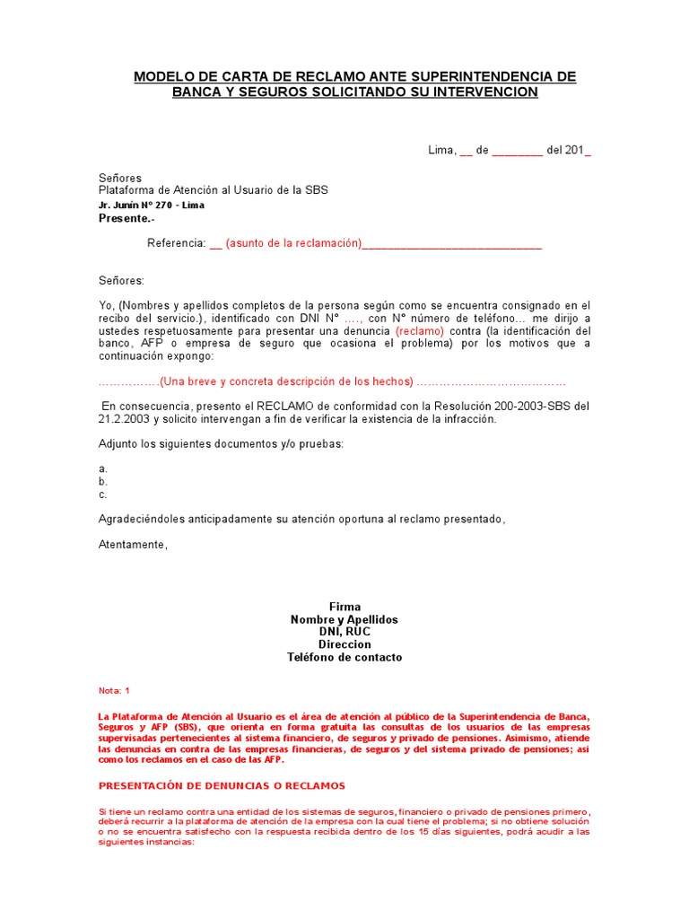 Carta De Queja O Reclamo  U Soalan