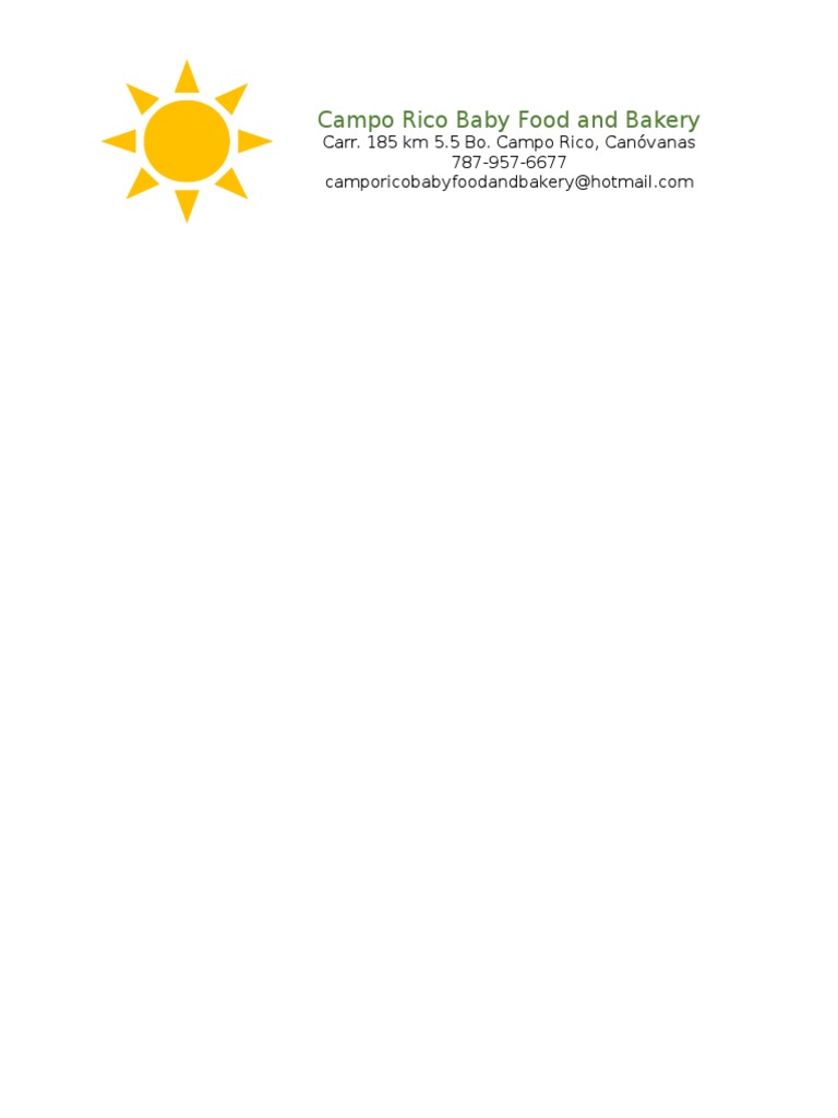 Campo Rico Baby Food & Bakery Info | PDF