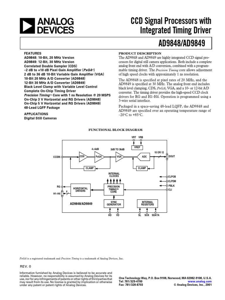 CCD Signal Processors With Integrated Timing Driver: AD9848/AD9849 ...