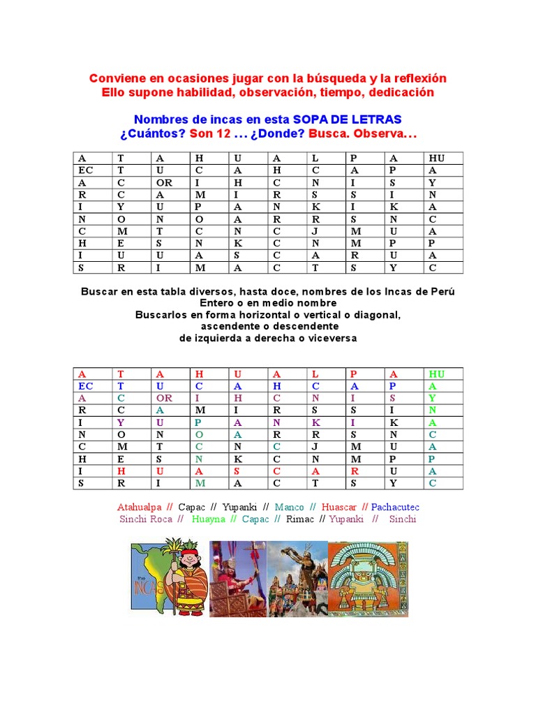 03c4 Sopa de Letras. Incas | PDF | Estudios de idiomas extranjeros