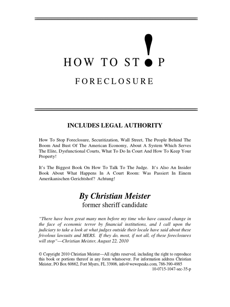 HOW TO STOP FORECLOSURE Foreclosure Affidavit