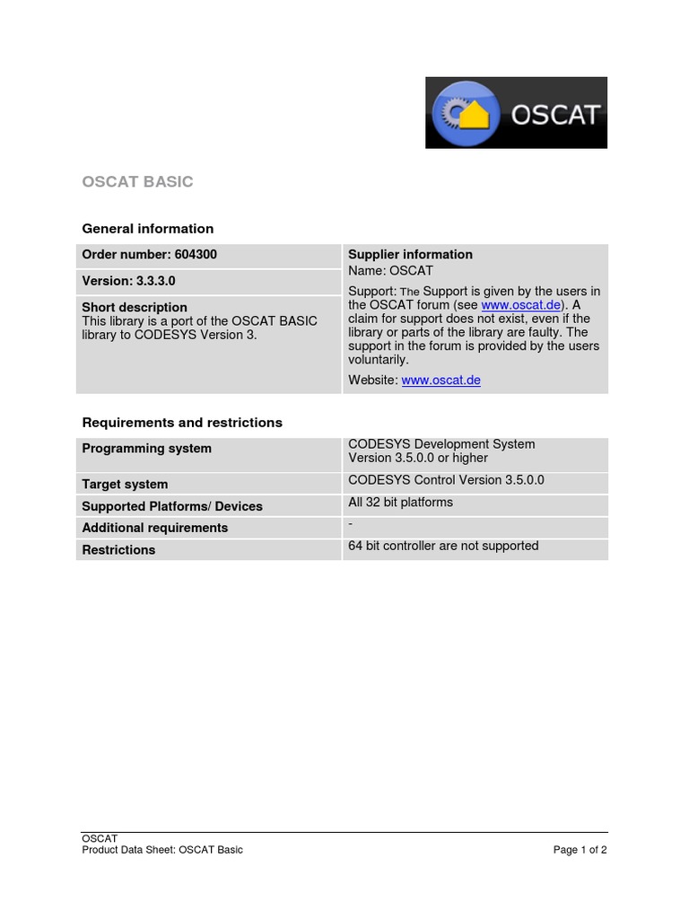 OSCAT Basic Library for CODESYS 3.5 | PDF
