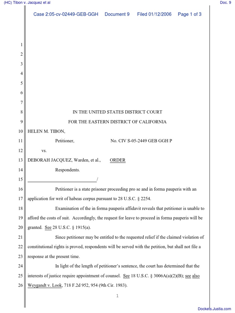 (HC) Tibon v. Jacquez et al Document No. 9 Habeas Corpus