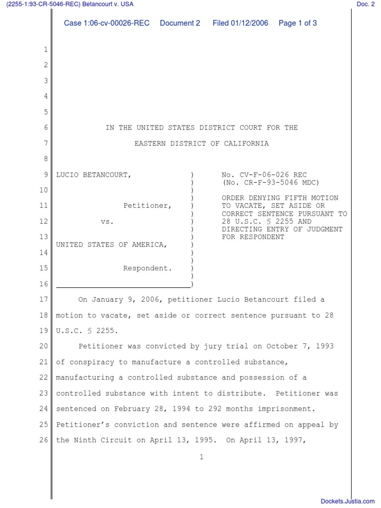 Denial of Betancourt's § 2255 Motion | PDF | Supreme Court Of The ...