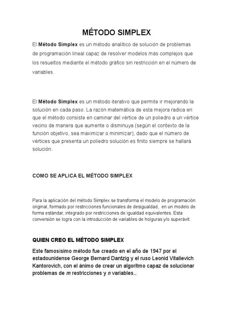 Introducción al Método Simplex | PDF | Matriz (Matemáticas ...